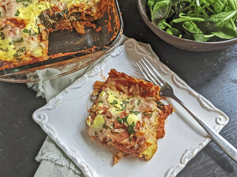 Layering sauteed kale and mushrooms instead of meat between the noodles makes this cheesy lasagna a healthier alternative to the classic Italian pasta dish.