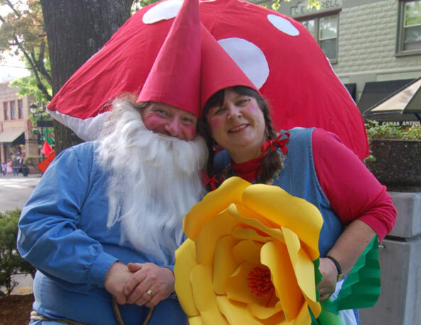 Charlie and Beth Raetz pose as Mr. and Mrs. Gnome at a past Gnome and Fairy Gala. Take a selfie with them this year in downtown Camas on Friday.