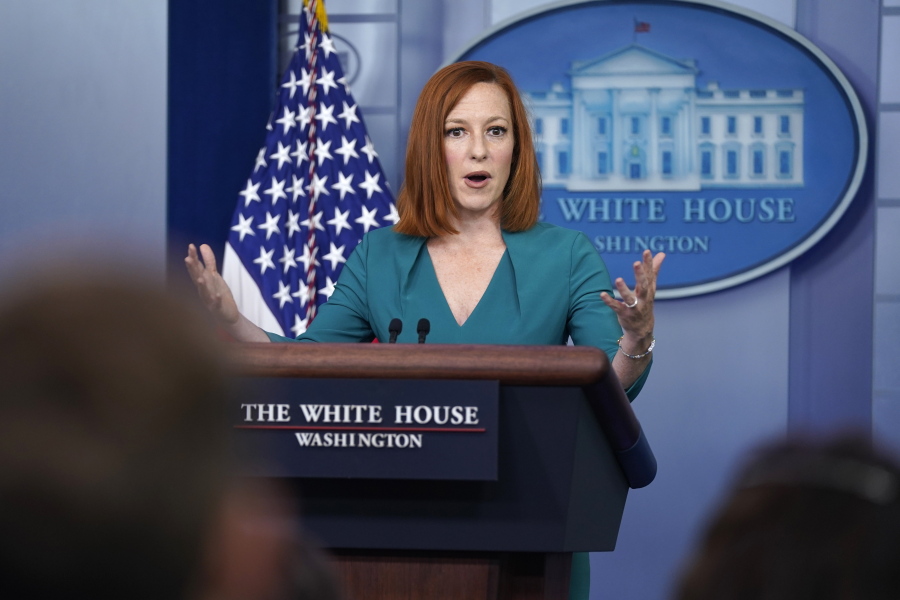 White House press secretary Jen Psaki speaks during a press briefing at the White House, Tuesday, May 25, 2021, in Washington.