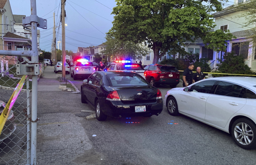 Authorities respond to the scene where multiple people were wounded in a shooting, Thursday, May 13, 2021, in Providence, R.I. (AP Photo/William J.