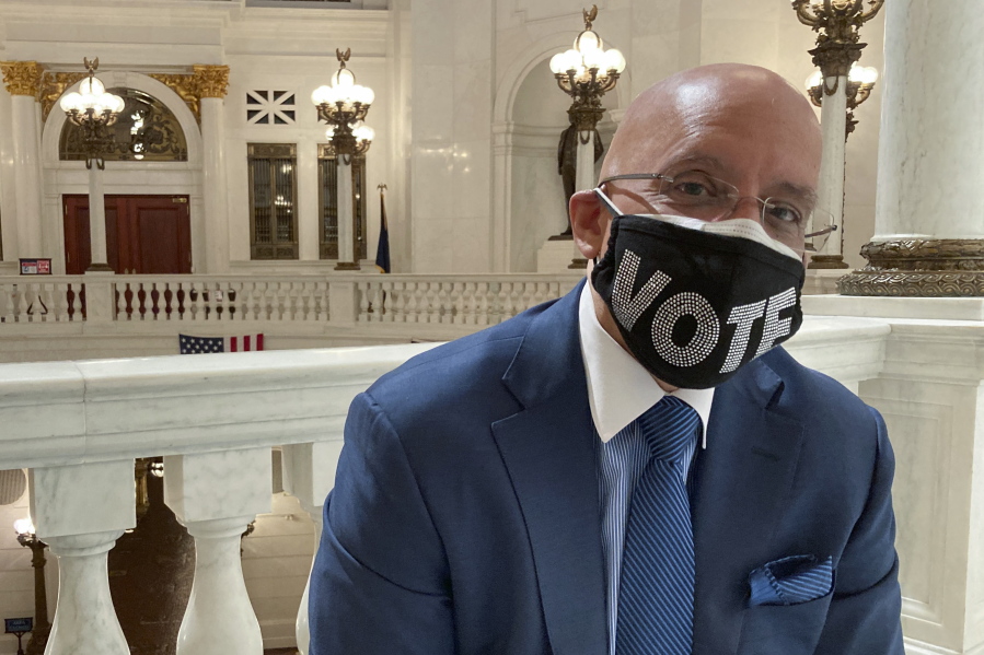 Pennsylvania state Sen. Vince Hughes, D-Philadelphia, poses in the Rotunda of the state Capitol in Harrisburg, Pa on Wednesday May 21, 2021. State voters next week will decide whether to add a racial equality provision to the state constitution, a measure Hughes introduced last year, two weeks after George Floyd was killed by police in Minneapolis.