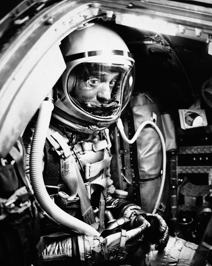FILE - In this May 5, 1961 file photo, astronaut Alan Shepard sits in his capsule at Cape Canaveral, Fla., aboard a Mercury-Redstone rocket. Freedom 7 was the first American manned suborbital space flight, making Shepard the first American in space.