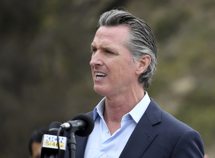 FILE - In this April 23, 2021, file photo, California Gov. Gavin Newsom speaks during a press conference in Big Sur, Calif. A California appeals court has upheld Newsom's emergency powers during the coronavirus pandemic. The 3rd District Court of Appeal in Sacramento ruled Wednesday, May 5, 2021, for the Democratic governor in a lawsuit brought by two Republican lawmakers.