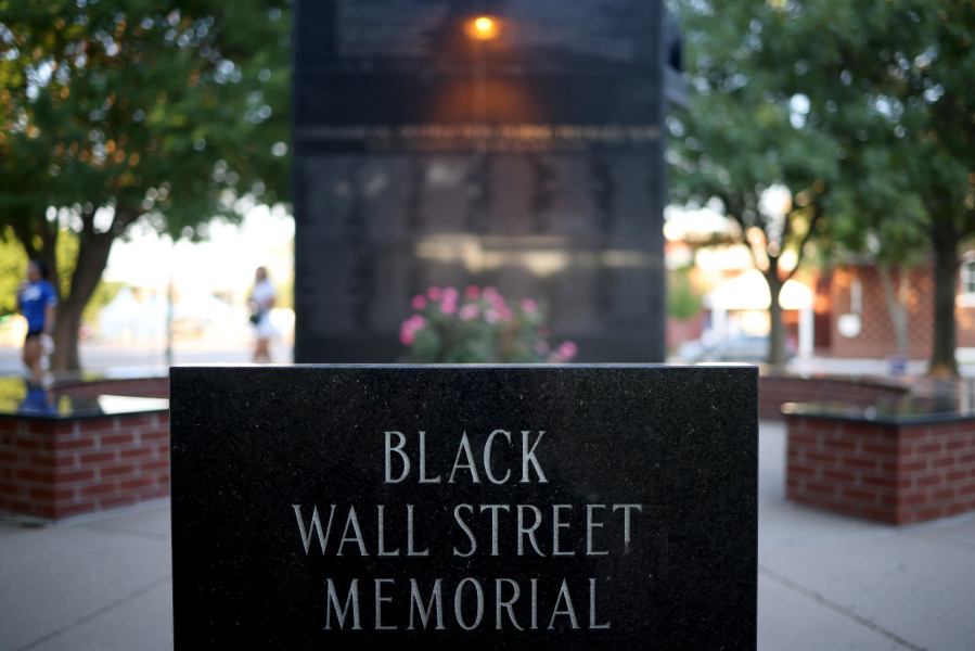 The Black Wall Street Massacre memorial is shown on June 18, 2020, in Tulsa, Oklahoma. The Black Wall Street Massacre happened in 1921 and was one of the worst race riots in the history of the United States where more than 35 square blocks of a predominantly black neighborhood were destroyed in two days of rioting leaving between 150-300 people dead.