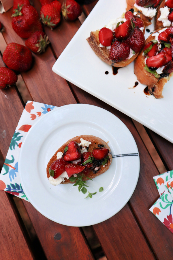 Fresh strawberries drizzled with a balsamic glaze make a great topping for bruschetta.
