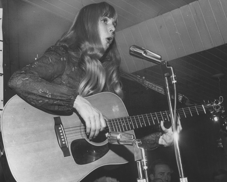Joni Mitchell performs in Toronto at a nuns' convention on April 16, 1968.