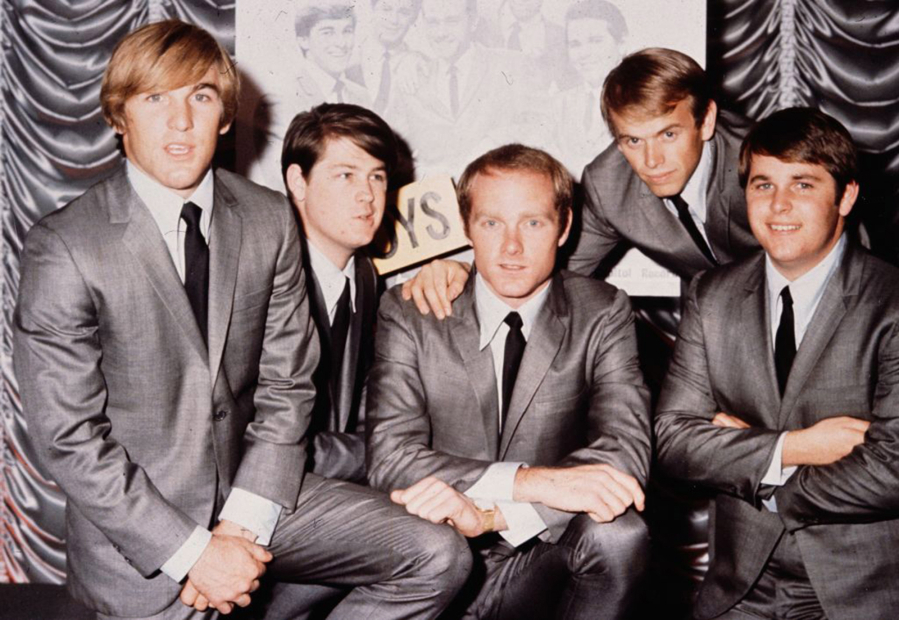 American pop group The Beach Boys in 1964. From left to right: Dennis Wilson, Brian Wilson, Mike Love, Al Jardine and Carl Wilson.