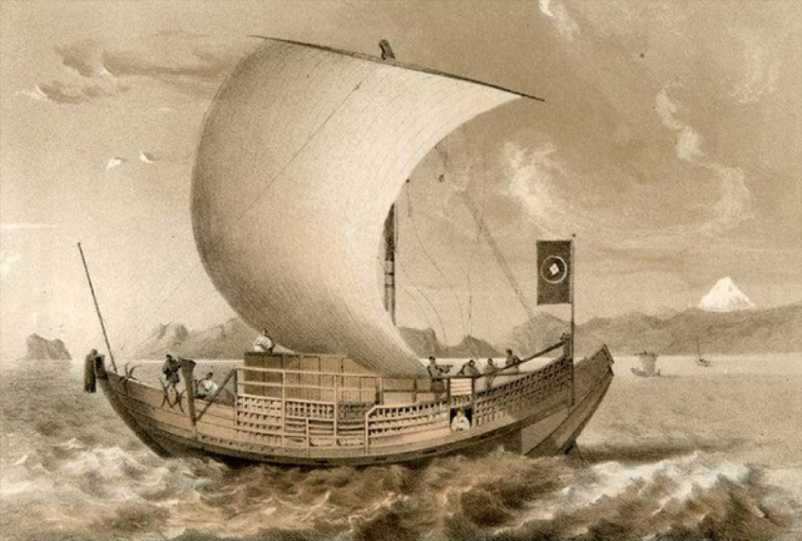 This example of an early 19th century Japanese junk looks much like the one a Japanese typhoon severely damaged in 1832 and blew away from the island and into the Pacific Ocean. There it drifted for months following Pacific currents as its crew slowly died from starvation or scurvy. Only three young sailors made it to the Washington coast. They were quickly enslaved by the first Indigenous tribe they met but later freed by the Hudson's Bay Company with the efforts of chief factor, John McLoughlin.