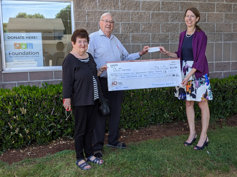 CLARK COUNTY: Marty Erickson and Linda Bannon from Southwest Washington School Retirees' Association presented Nada Wheelock from the Foundation for Vancouver Public Schools a check for $1,000.
