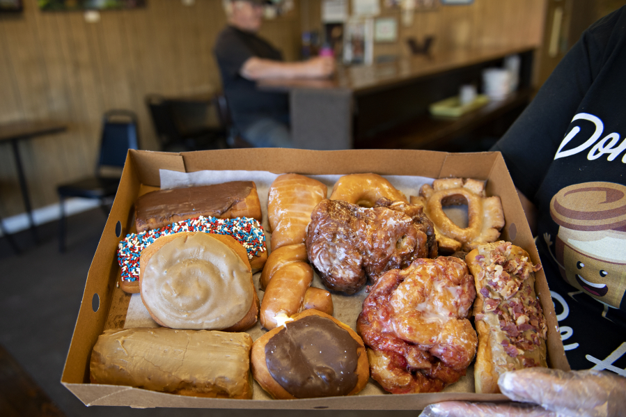 An assortment of doughnuts is displayed at the Donut Nook on June 4, National Doughnut Day.