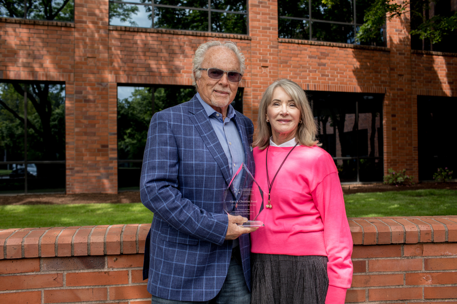 Gary and Christine Rood accept the 2021 Philanthropists of the Year Award from the Community Foundation for Southwest Washington.