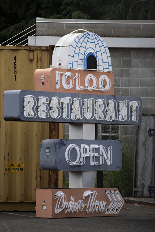 The sign for the former Igloo Restaurant is seen on the ground June 10. The iconic building that housed the Igloo, a vintage neighborhood diner, has seen its last days as a landmark restaurant.