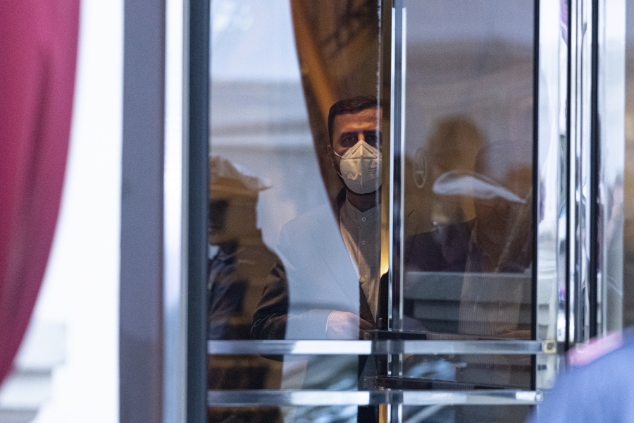 Iran's Governor to the International Atomic Energy Agency (IAEA), Kazem Gharib Abadi, leaves the 'Grand Hotel Vienna' where where closed-door nuclear talks take place in Vienna, Austria, Saturday, June 12, 2021.