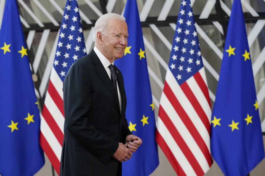 President Joe Biden arrives for the United States-European Union Summit at the European Council in Brussels, Tuesday, June 15, 2021.