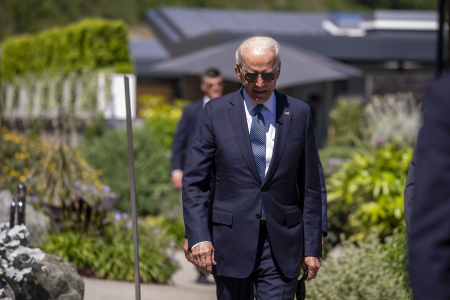 President Joe Biden arrives for the final session of the G-7 summit in Carbis Bay, England, Sunday, June 13, 2021.