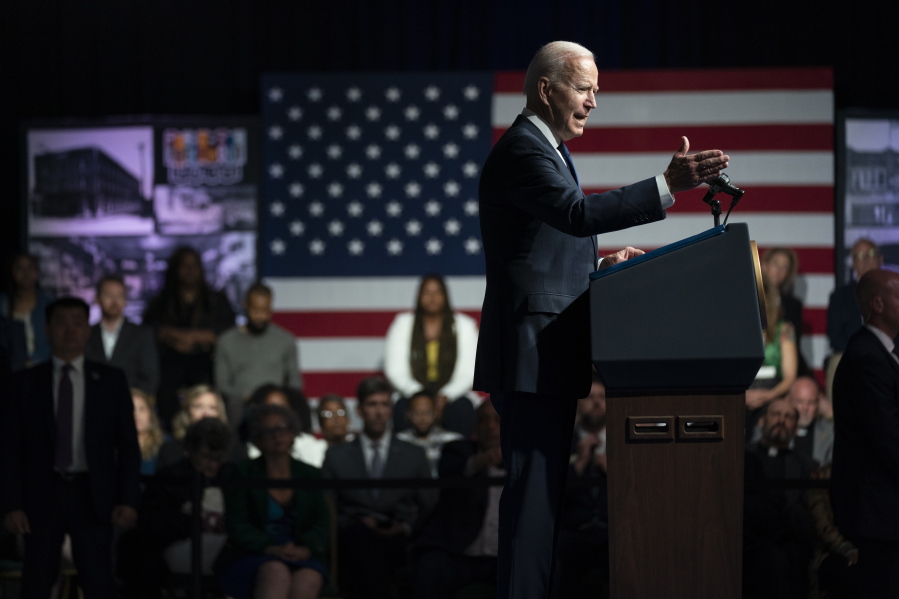 President Joe Biden speaks as he commemorates the 100th anniversary of the Tulsa race massacre, at the Greenwood Cultural Center, Tuesday, June 1, 2021, in Tulsa, Okla.
