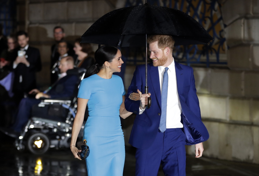 Britain's Prince Harry and Meghan, the Duke and Duchess of Sussex arrive at the annual Endeavour Fund Awards in London, Thursday, March 5, 2020. The second baby for the Duke and Duchess of Sussex is officially here: Meghan gave birth to a healthy girl on Friday, June 4, 2021.