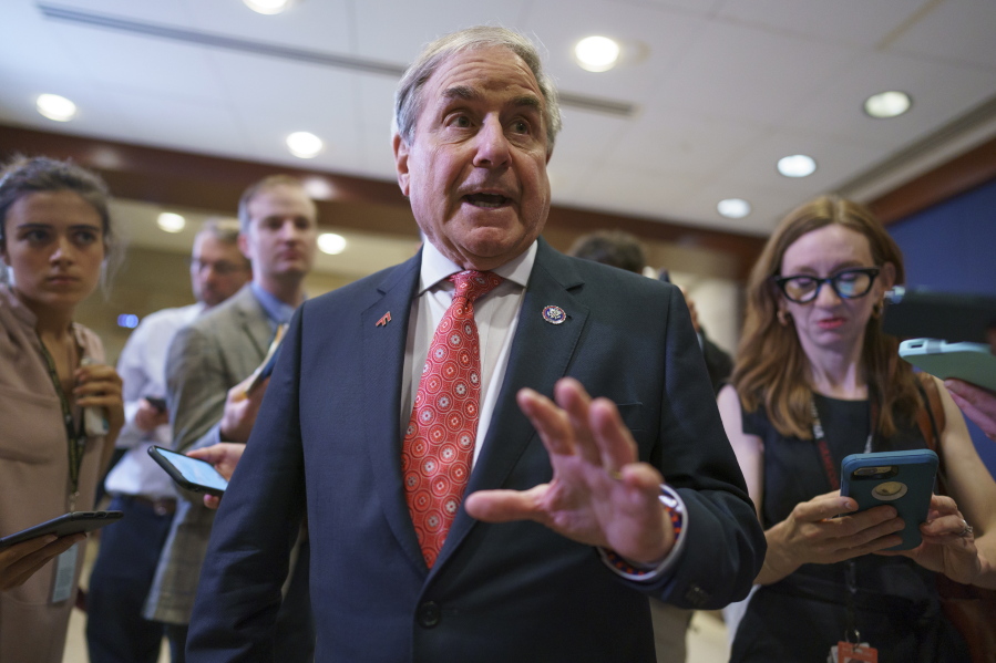 House Budget Committee Chairman John Yarmuth, D-Ky., pauses for reporters after meeting with the House Democratic Caucus and Biden administration officials to discuss progress on an infrastructure bill, at the Capitol in Washington, Tuesday, June 15, 2021. (AP Photo/J.