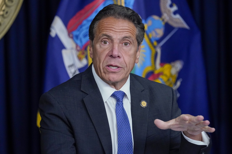 New York Gov. Andrew Cuomo speaks during a news conference, Wednesday, June 23, 2021, in New York.  Cuomo's campaign contributors say they're still planning to donate money for his re-election, despite ongoing investigations into allegations that he sexually harassed employees and manipulated data on COVID-19 fatalities in nursing homes.