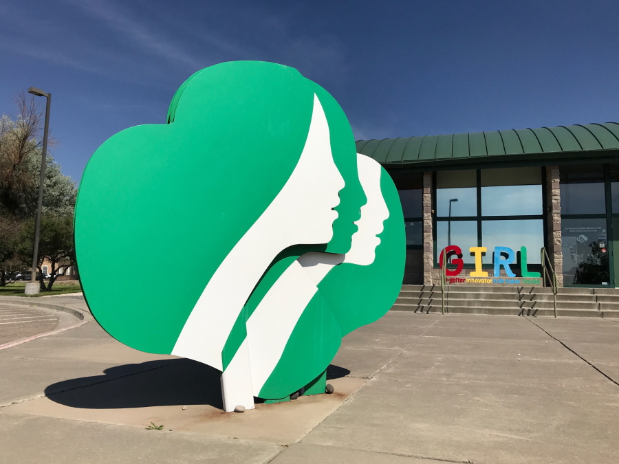 This June 7, 2021, image shows the headquarters of Girl Scouts of New Mexico Trails in Albuquerque, New Mexico. Rebecca Latham, CEO of Girl Scouts of New Mexico Trails, said her council had thousands of boxes left over at the end of the selling season in late spring, even though girls tried innovative selling methods like drive-thru booths and contact-free delivery.
