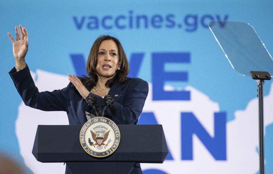 Vice President Kamala Harris speaks at the Phillis Wheatley Community Center in Greenville, S.C. on Monday, June 14, 2021, about the importance for everyone to get vaccinated for COVID-19. (John A.