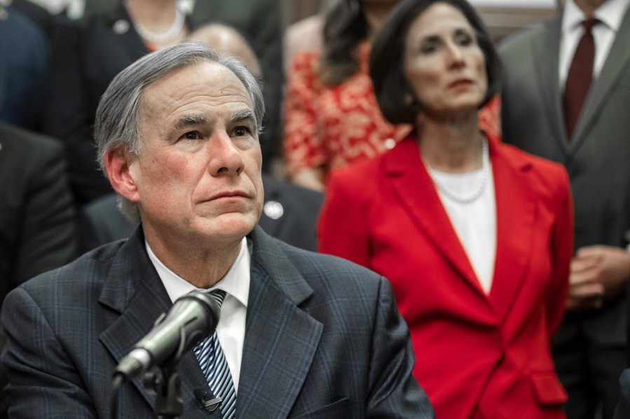 Gov. Greg Abbott speaks during a press conference on details of his plan for Texas to build a border wall and provide $250 million in state funds as a "down payment.", Wednesday, June 16, 2021 in Austin, Texas. (Ricardo B.