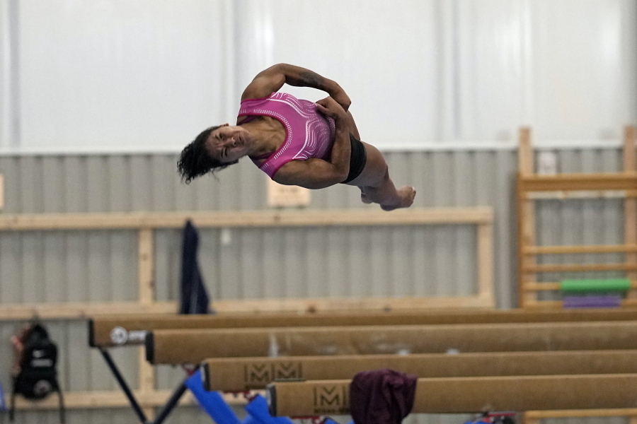VJordan Chiles practices her floor routine in Spring, Texas. The 20-year-old Chiles competed at the U.S. Championships this weekend hoping to build off a strong performance at the U.S. Classic, where she finished second to Olympic and world champion Simone Biles. (Photos by David J.