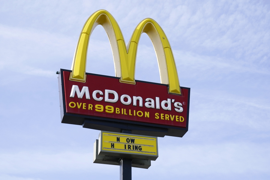 A sign is displayed outside a McDonald's restaurant, Tuesday, April 27, 2021, in Des Moines, Iowa.  McDonald's is the latest company to be hit by a data breach, saying there was unauthorized activity on its network that exposed the personal data of some customers in South Korea and Taiwan. McDonald's Corp. said in a statement Friday, June 11,  that it quickly identified and contained the incident and that a thorough investigation was done.