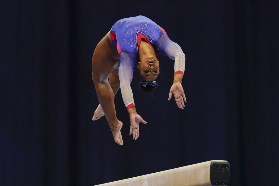 Jordan Chiles competes on the balance beam during the women's U.S. Olympic Gymnastics Trials Friday, June 25, 2021, in St. Louis.