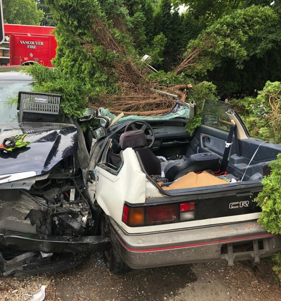 A person was trapped and needed extrication after a two-vehicle crash in Vancouver late Wednesday.
