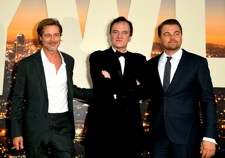 From left, Brad Pitt, Quentin Tarantino and Leonardo DiCaprio arrive at the premiere of Sony Pictures' "Once Upon A Time... In Hollywood" at the Chinese Theatre on July 22, 2019, in Hollywood, Calif.
