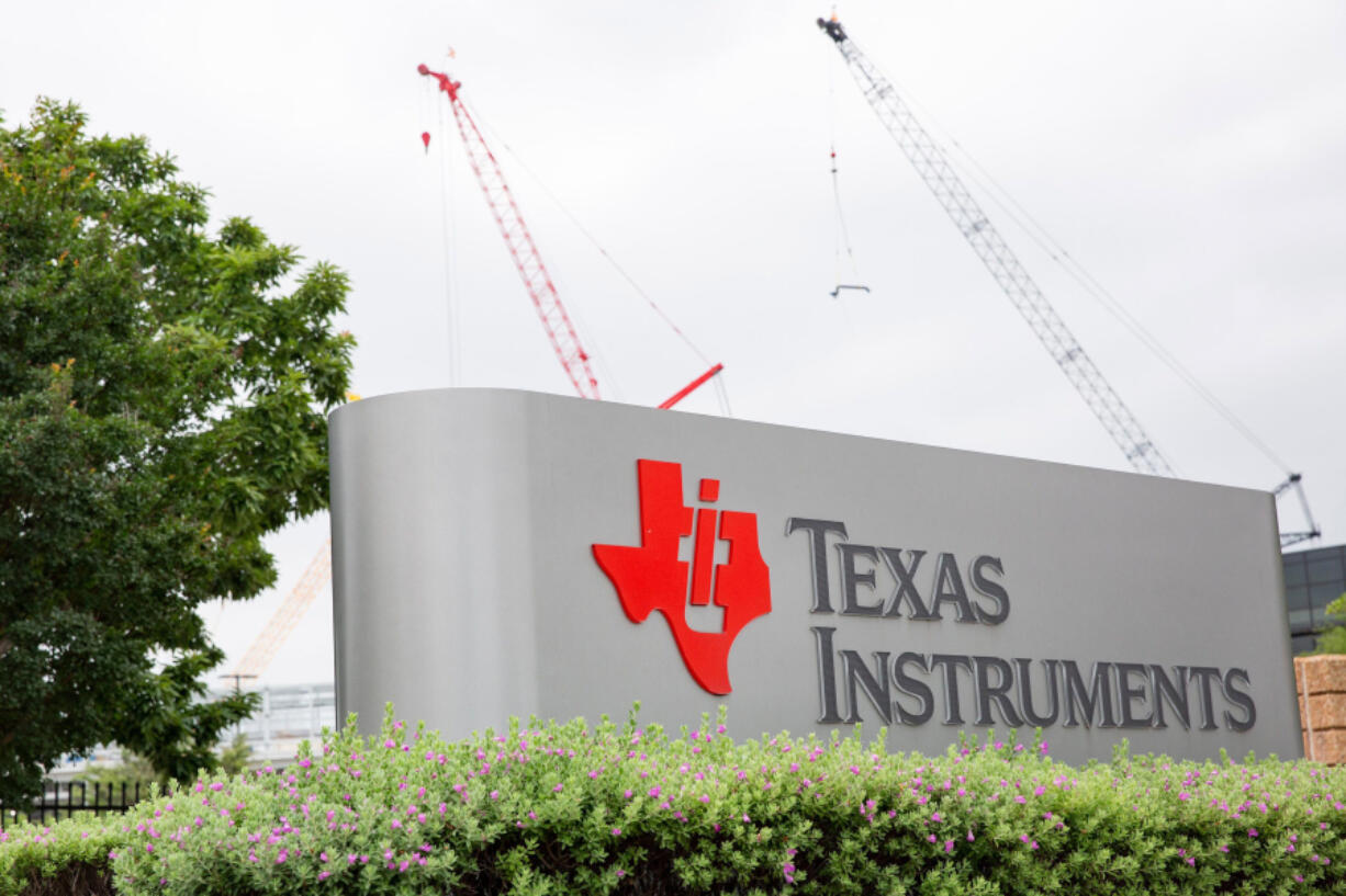 The entrance to the Texas Instruments plant on June 9, 2021, in Richardson, Texas.