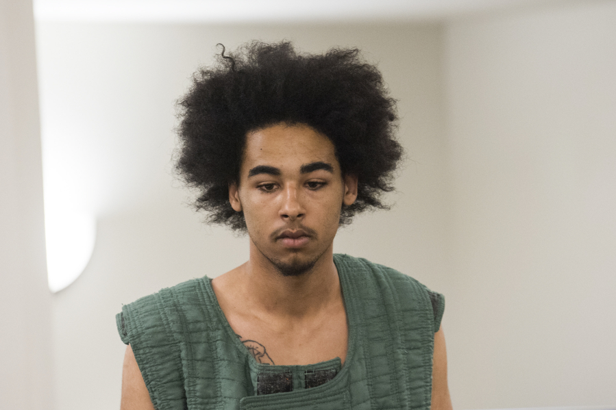 Miccah J. McDowell, 21, makes a first appearance Monday morning, June 11, 2018, in Clark County Superior Court in connection with an alleged attempted murder and arson at a residence south of Ridgefield.