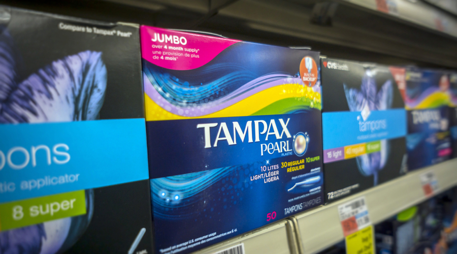 Boxes of tampons are displayed in a pharmacy in New York. (Richard B.