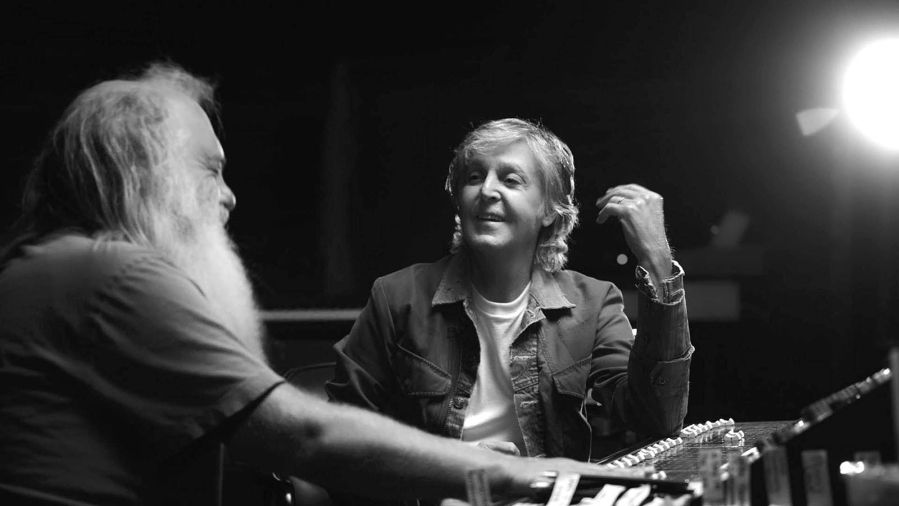 Paul McCartney sits down for a rare interview with producer Rick Rubin in "McCartney 3,2,1." (Hulu)