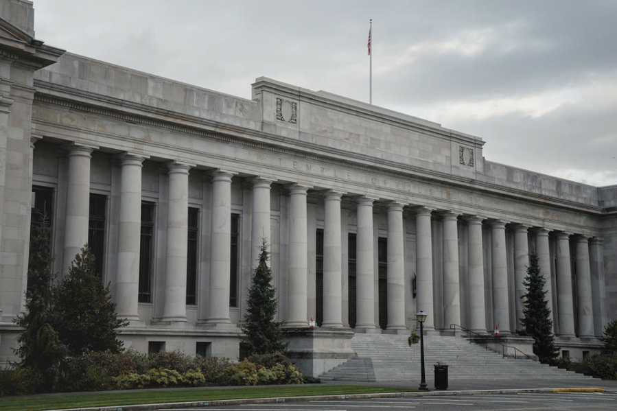 Washington State's Supreme Court Building, also known as the Temple of Justice, photographed on Wednesday, Oct. 21, 2020, in Olympia, Wash.