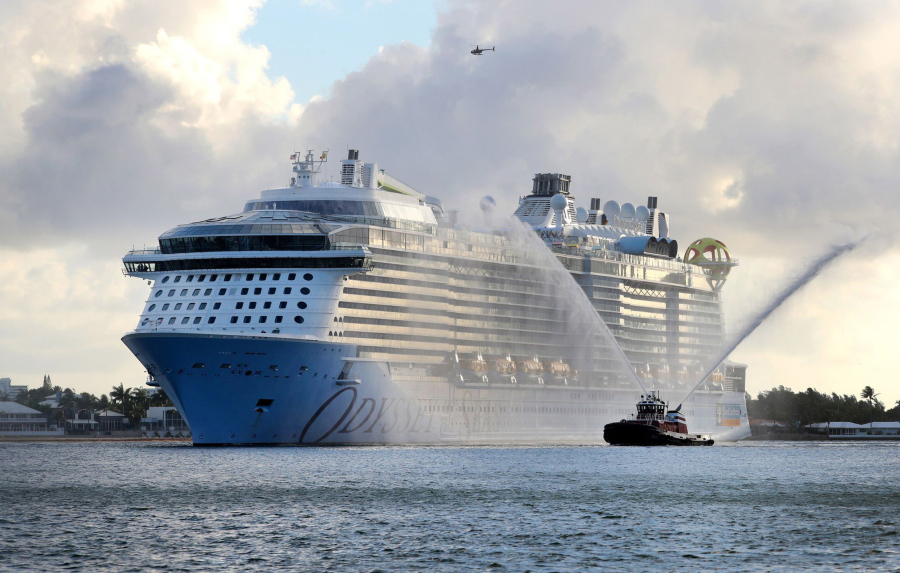 Royal Caribbean's newest cruise ship, Odyssey of the Seas, arrives at its new home in Port Everglades on July 10, 2021.