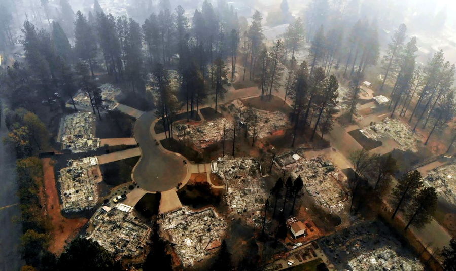 An aerial view of Paradise after the 2018 Camp fire.