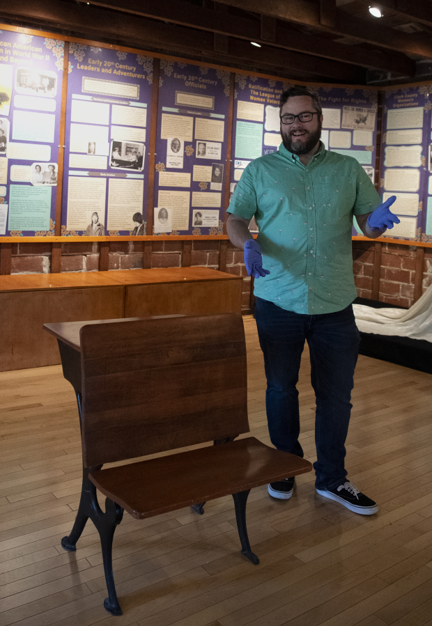 Clark County Historical Museum Executive Director Bradley Richardson talks about the history of this desk from the Columbian School and why the museum took it into its collection.