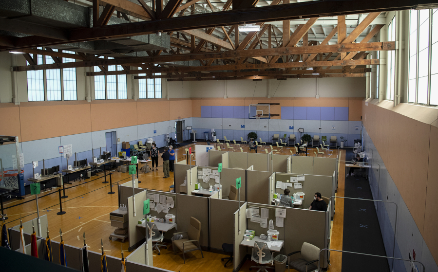 The  Vancouver campus of the VA Portland Health Care System gymnasium played host to a COVID-19 vaccination center on June 29. Like the general population, fewer veterans are attending vaccination clinics.