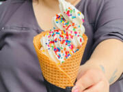 Rally Pizza serves frozen custard with sprinkles.