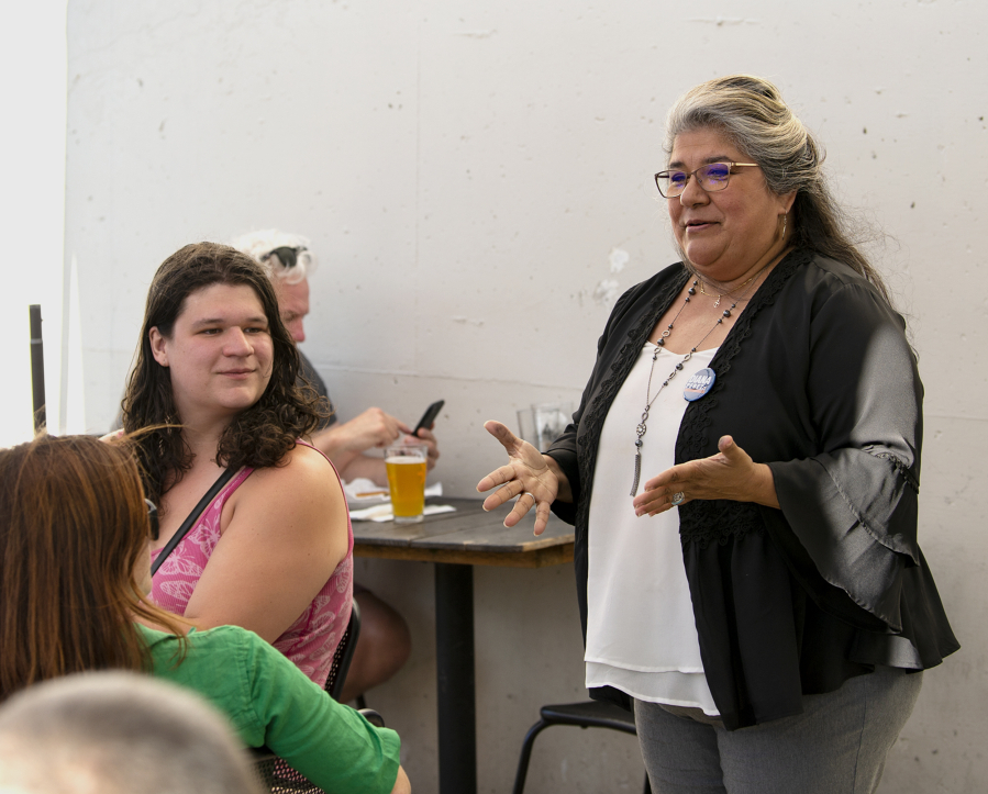 Vancouver City Council candidate Diana Perez speaks at the "Ballots and Brews" event July 23 in downtown Vancouver.