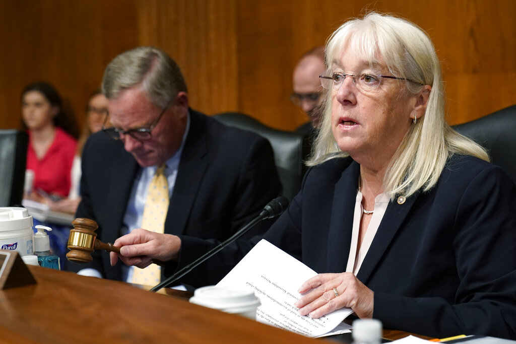 Senate Health Education, Labor, and Pensions Committee Chair Sen. Patty Murray, D-Wash., right, uses her gavel to begin a hearing on Capitol Hill in Washington, Thursday, June 17, 2021, to examine the COVID-19 response and recovery and how to support students in higher education and safely return to campus. Ranking member Sen. Richard Burr, R-N.C., is at left.