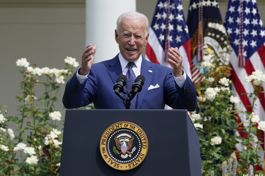 President Joe Biden speaks during an event in the Rose Garden of the White House in Washington, Monday, July 26, 2021, to highlight the bipartisan roots of the Americans with Disabilities Act and marking the law's 31st anniversary.