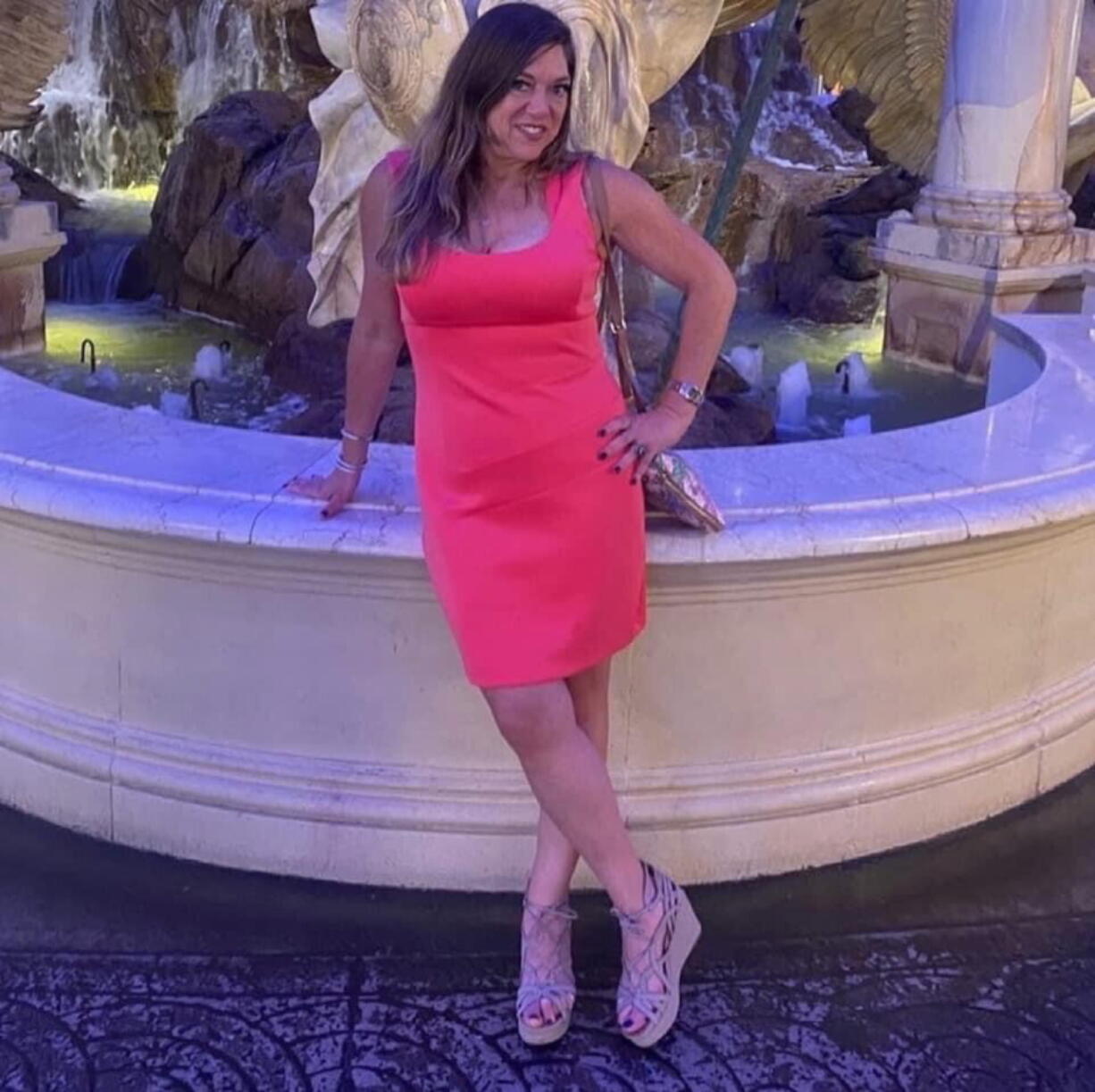 This June 1, 2021 photo provided by Liz Segel shows Estelle Hedaya at Caesars Palace in Las Vegas. Ikey Hedaya is still waiting for closure almost a month after the Surfside condo collapse. He has given his DNA, talks frequently with the medical examiner and even reluctantly visited the collapse site to see for himself what is being done to find his big sister. Fifty-four-year-old Estelle Hedaya appears to be the only missing victim yet to be identified after the June 24 collapse.
