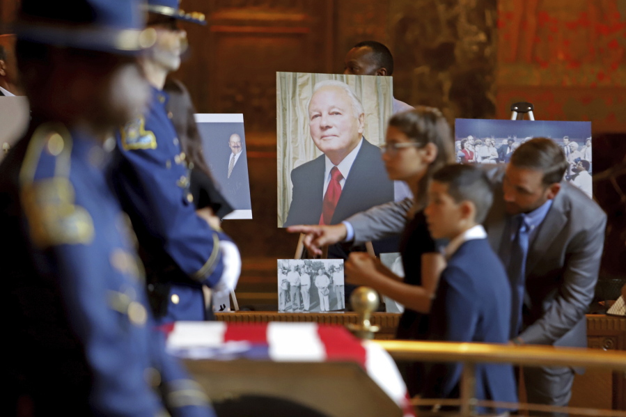 Former Louisiana Governor Edwin W. Edwards lies in state in Memorial Hall of the Louisiana State Capitol in Baton Rouge, La., Saturday, July 17, 2021. The colorful and controversial four-term governor died of a respiratory illness on Monday, July 12.