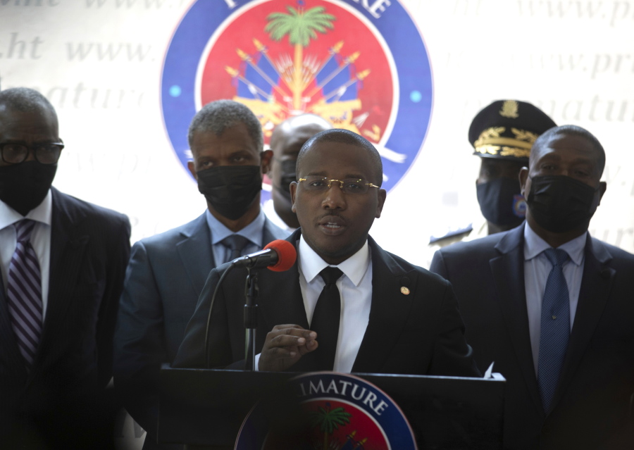 Haiti's interim Prime Minister Claude Joseph gives a press conference in Port-au-Prince, Friday, July 16, 2021, the week after the assassination of Haitian President  Jovenel Mo?se's on July 7.