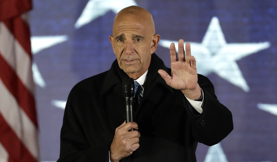 FILE - This photo from Thursday Jan. 19, 2017, shows Inaugural Committee chairman Tom Barrack speaks at a pre-Inaugural "Make America Great Again! Welcome Celebration" at the Lincoln Memorial in Washington. Barrack, chair of former President Donald Trump's 2017 inaugural committee, was arrested Tuesday, July 20, 2021 in California on charges alleging that he and others conspired to influence Trump's foreign policy positions to benefit the United Arab Emirates. (AP Photo/David J.