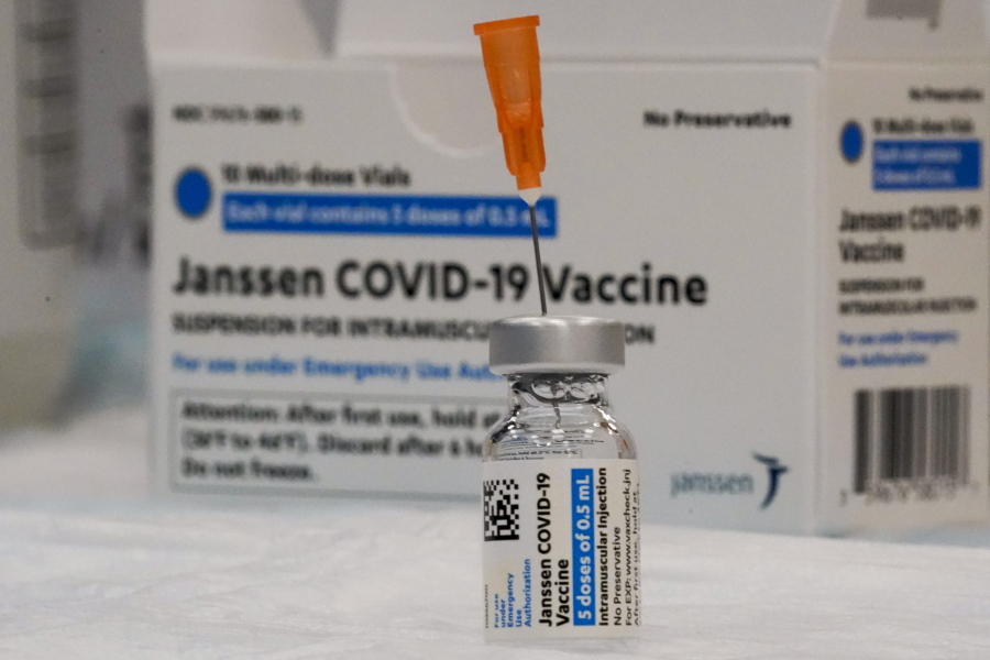 FILE - In this April 8, 2021 file photo, the Johnson & Johnson COVID-19 vaccine is seen at a pop up vaccination site in the Staten Island borough of New York. The U.S. Food and Drug Administration is allowing the problem-plagued factory of contract manufacturer Emergent BioSolutions to resume production of COVID-19 vaccine bulk substance to resume, the company said Thursday, July 29. The Baltimore factory was shut down by the FDA in mid-April due to contamination problems that forced the company to trash the equivalent of tens of millions of doses of vaccine it was making under contract for Johnson & Johnson.