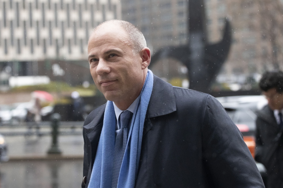 FILE - In this Dec. 17, 2019, file photo, attorney Michael Avenatti arrives at federal court in New York. Avenatti, the brash lawyer recently sentenced to 2 1/2 years in prison in a $25 million extortion case in New York, is expected to face a trial in California, Wednesday, July 21, 2021, on charges he embezzled millions from his clients.